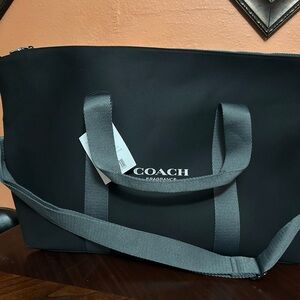 Coach Men's Black weekender Duffel Bag with Gray Handles